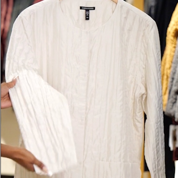 EILEEN FISHER Quilted Silk Jacket Sz M Bone color - Picture 5 of 7